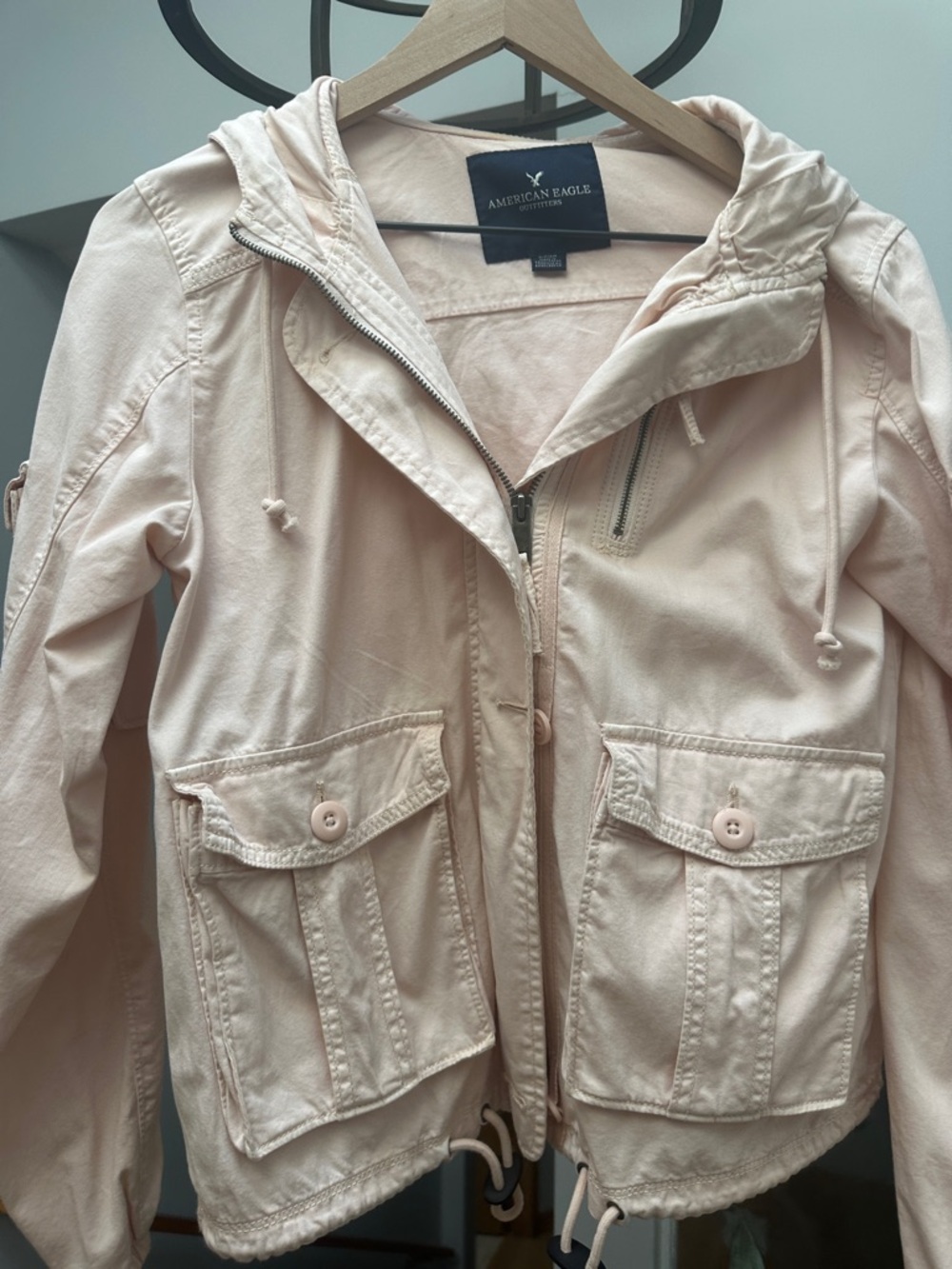 American Eagle Outfitters Pale Pink Hooded Utility Jacket